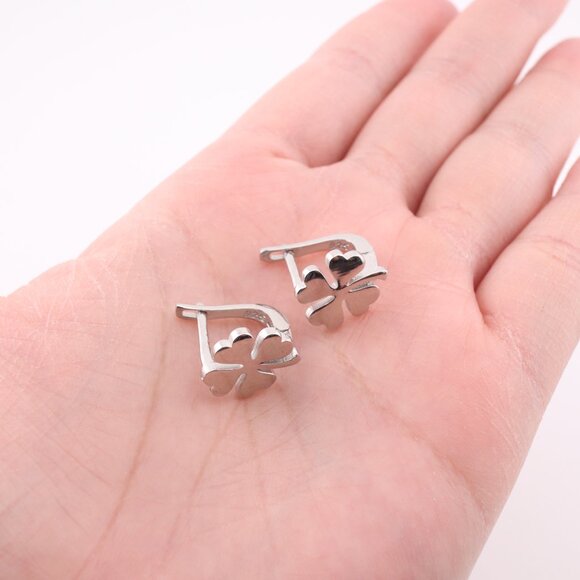 Timeless Jewelry Women's Sterling Silver Four Leaf Clover Huggie Loop Earrings** - Picture 13 of 13